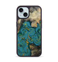 iPhone 15 Wood Phone Case - Jamila (Teal & Gold, 808356)