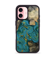 iPhone 16 Wood Phone Case - Jamila (Teal & Gold, 808356)