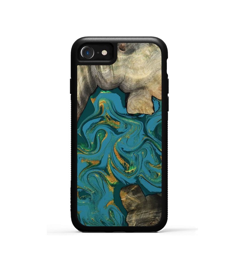 iPhone SE Wood Phone Case - Jamila (Teal & Gold, 808356)