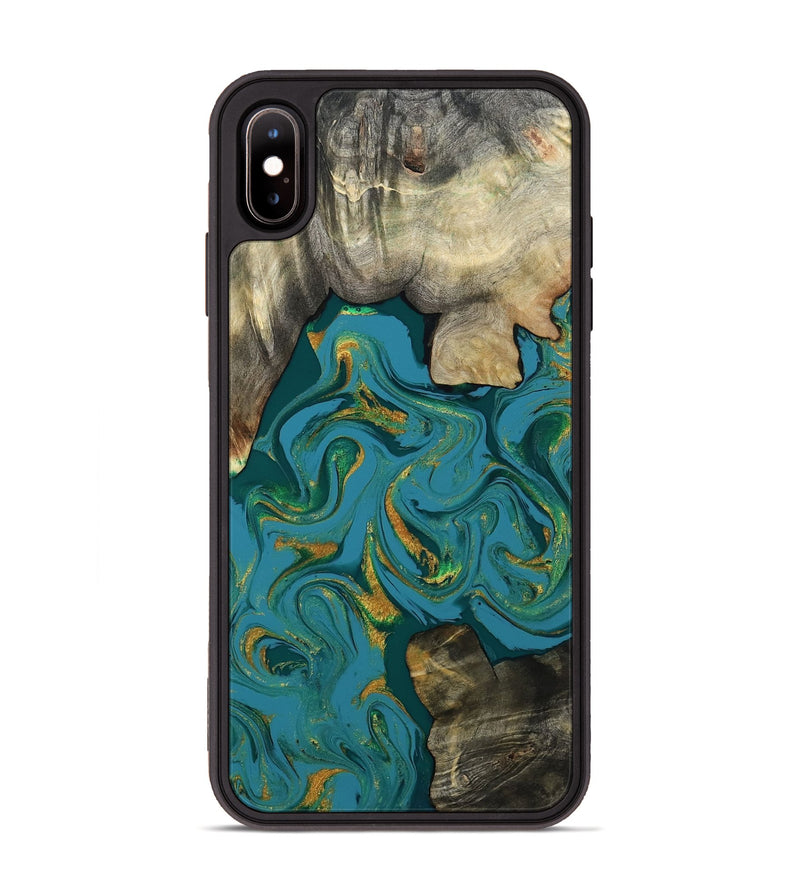 iPhone Xs Max Wood Phone Case - Jamila (Teal & Gold, 808356)
