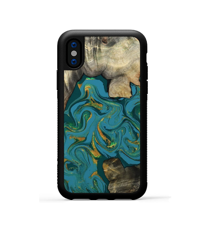 iPhone Xs Wood Phone Case - Jamila (Teal & Gold, 808356)