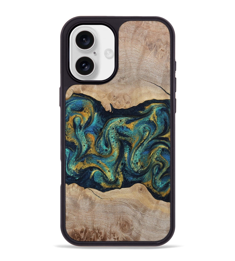 iPhone 16 Plus Wood Phone Case - Nakia (Teal & Gold, 808359)