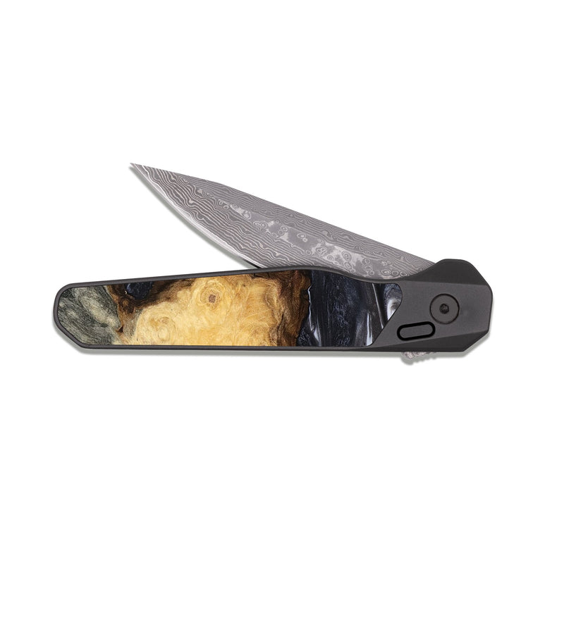 EDC Dark Damascus Wood Pocket Knife - Kelsie (Black & White, 808405)