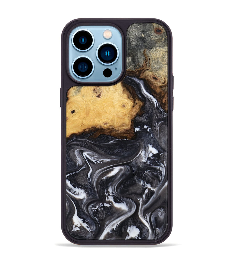 iPhone 14 Pro Max Wood Phone Case - Kelsie (Black & White, 808405)