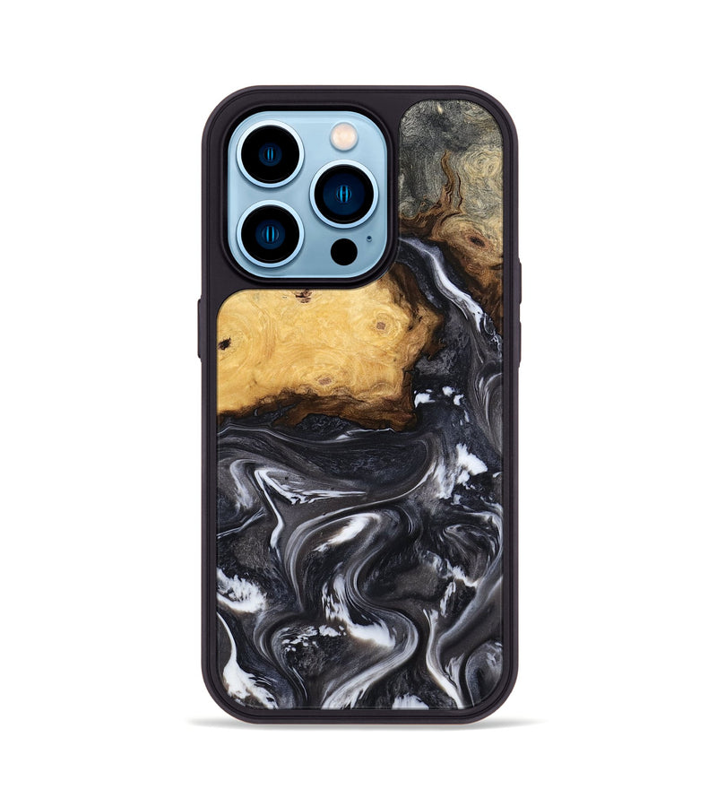 iPhone 14 Pro Wood Phone Case - Kelsie (Black & White, 808405)