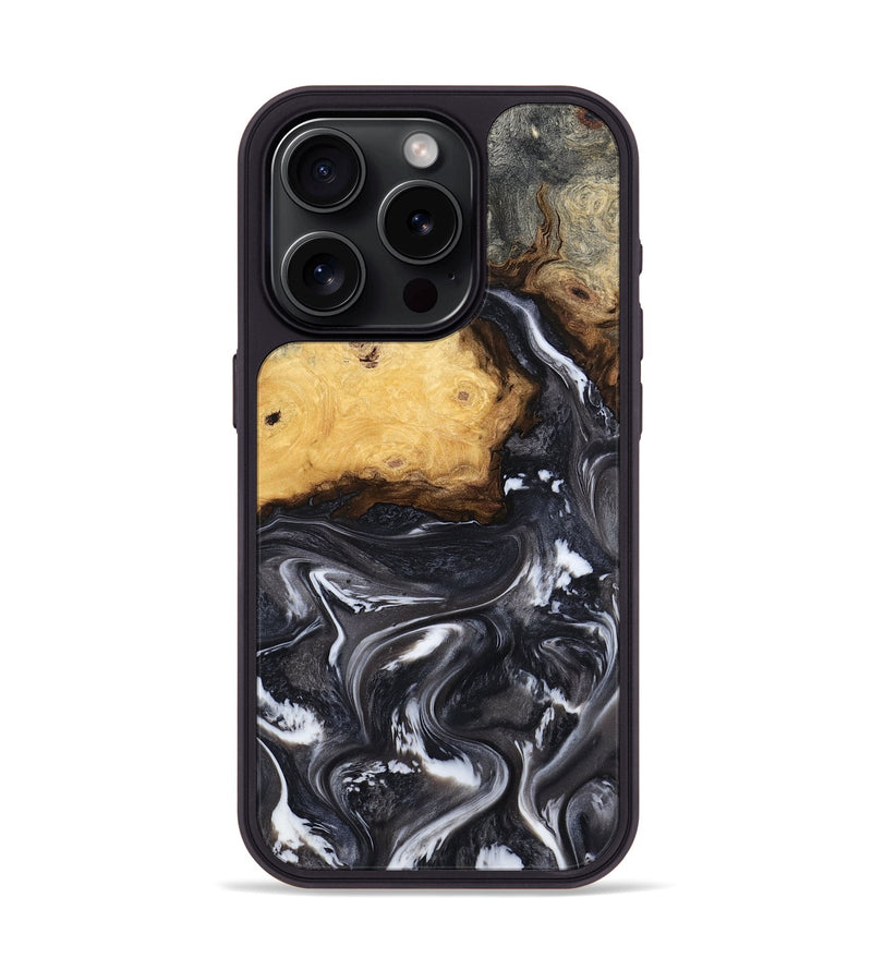 iPhone 15 Pro Wood Phone Case - Kelsie (Black & White, 808405)