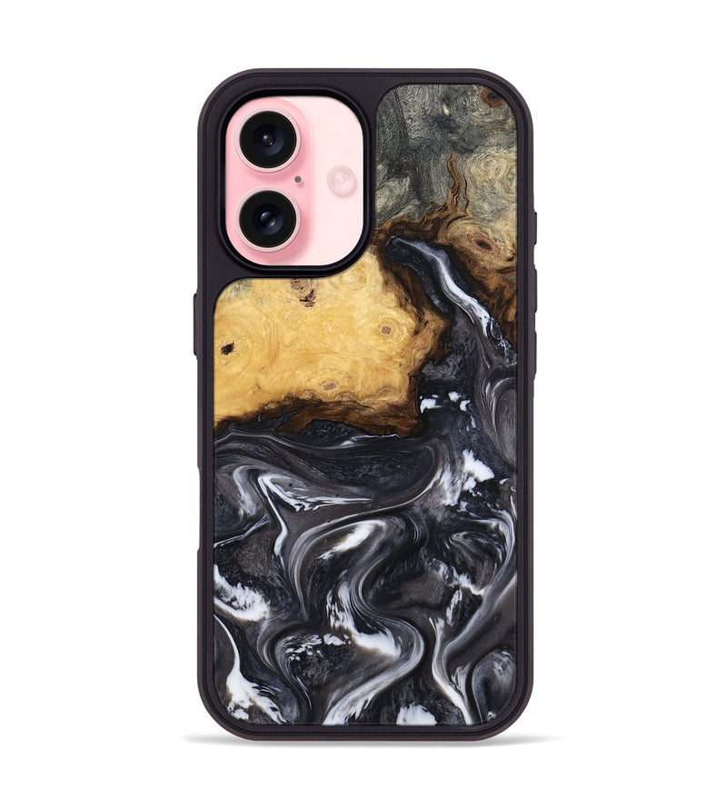iPhone 16 Wood Phone Case - Kelsie (Black & White, 808405)