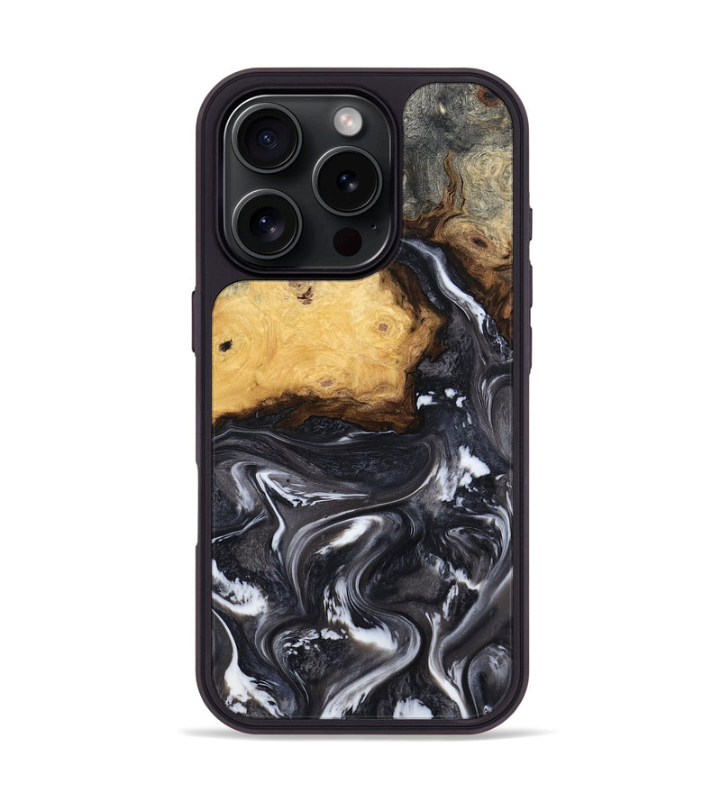 iPhone 16 Pro Wood Phone Case - Kelsie (Black & White, 808405)