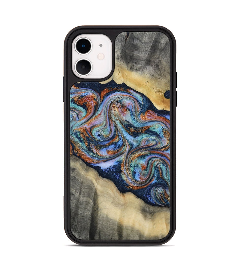iPhone 11 Wood Phone Case - Calista (Teal & Gold, 808481)