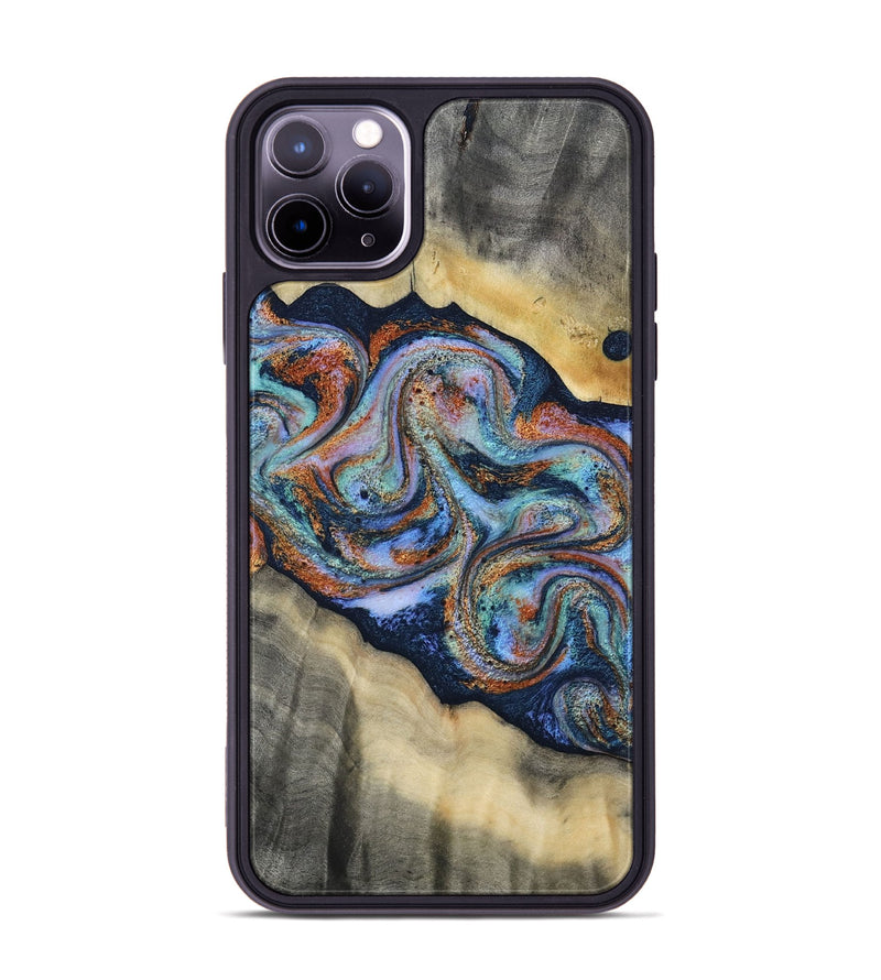 iPhone 11 Pro Max Wood Phone Case - Calista (Teal & Gold, 808481)