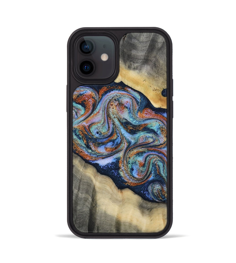 iPhone 12 Wood Phone Case - Calista (Teal & Gold, 808481)