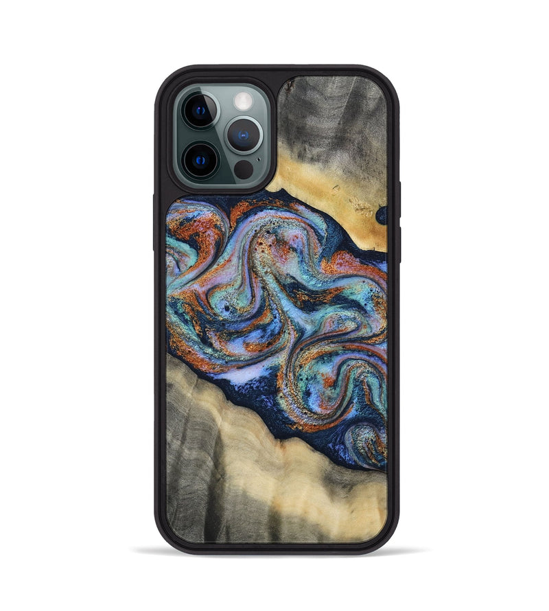 iPhone 12 Pro Wood Phone Case - Calista (Teal & Gold, 808481)