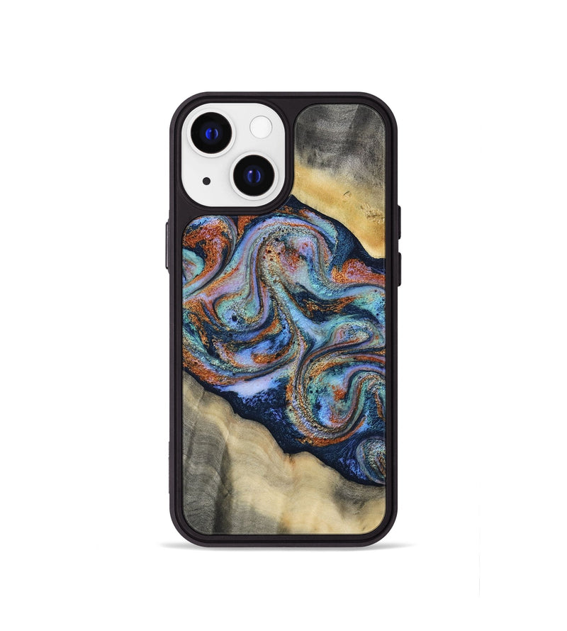 iPhone 13 mini Wood Phone Case - Calista (Teal & Gold, 808481)