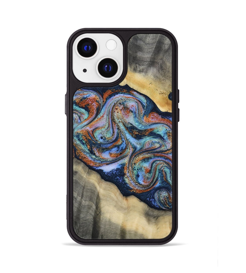 iPhone 13 Wood Phone Case - Calista (Teal & Gold, 808481)