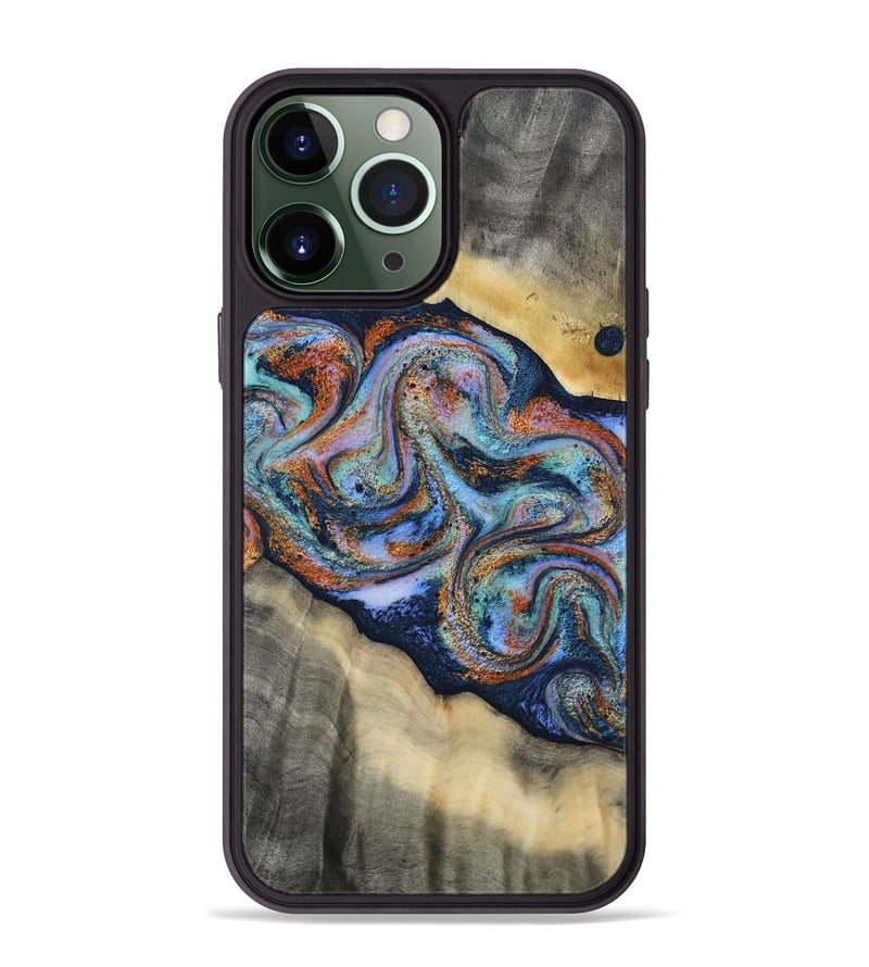 iPhone 13 Pro Max Wood Phone Case - Calista (Teal & Gold, 808481)