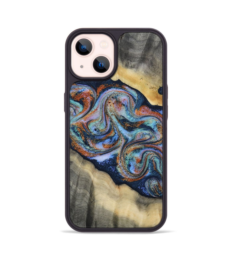 iPhone 14 Wood Phone Case - Calista (Teal & Gold, 808481)