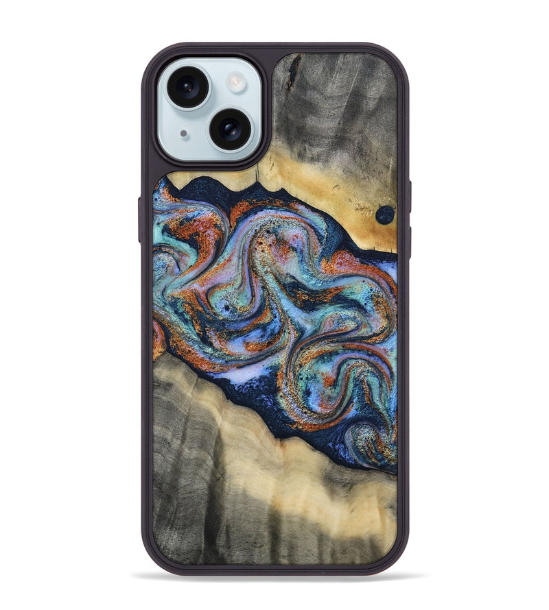 iPhone 15 Plus Wood Phone Case - Calista (Teal & Gold, 808481)