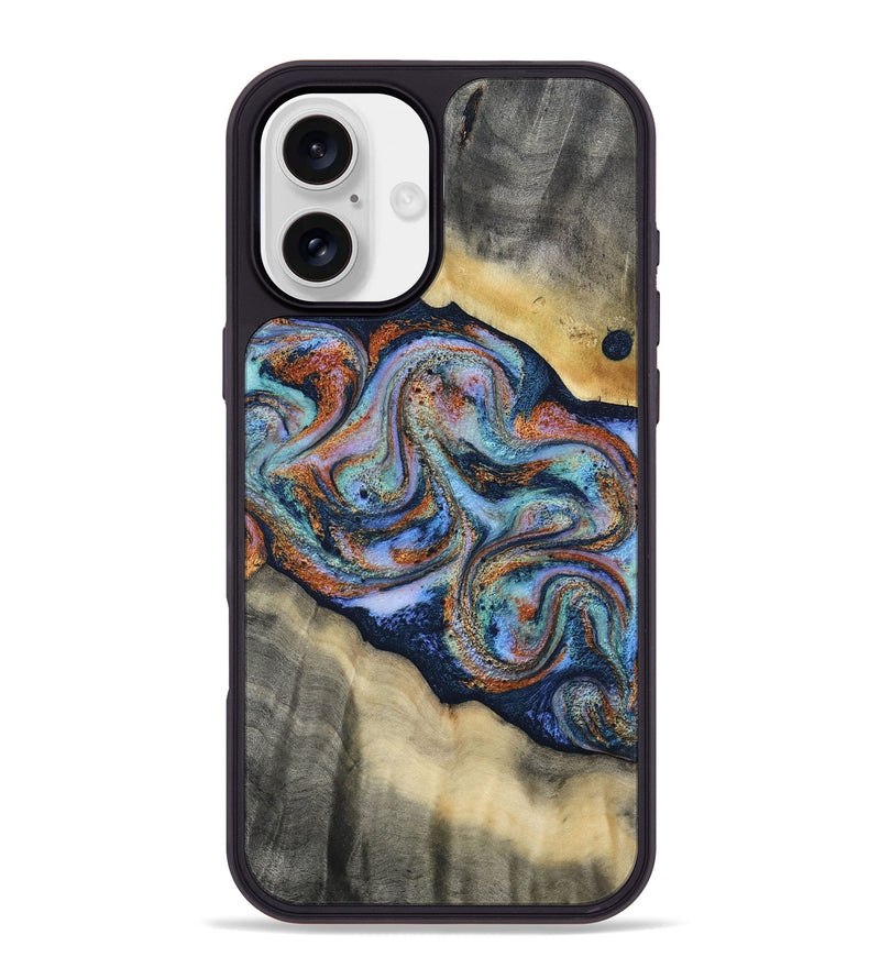 iPhone 16 Plus Wood Phone Case - Calista (Teal & Gold, 808481)