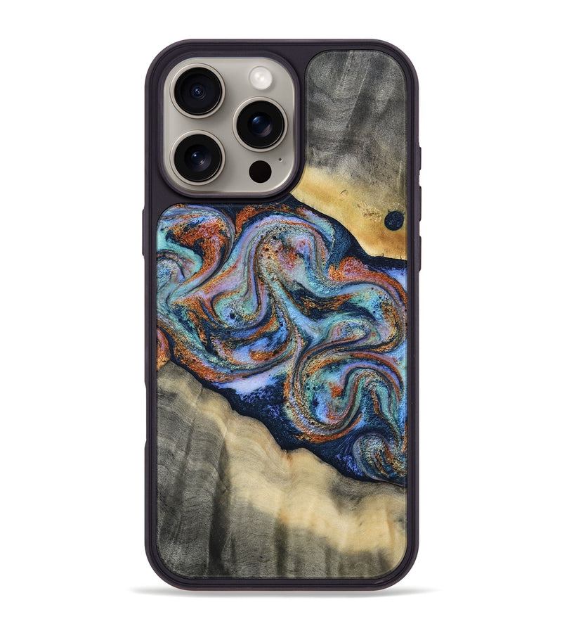 iPhone 16 Pro Max Wood Phone Case - Calista (Teal & Gold, 808481)