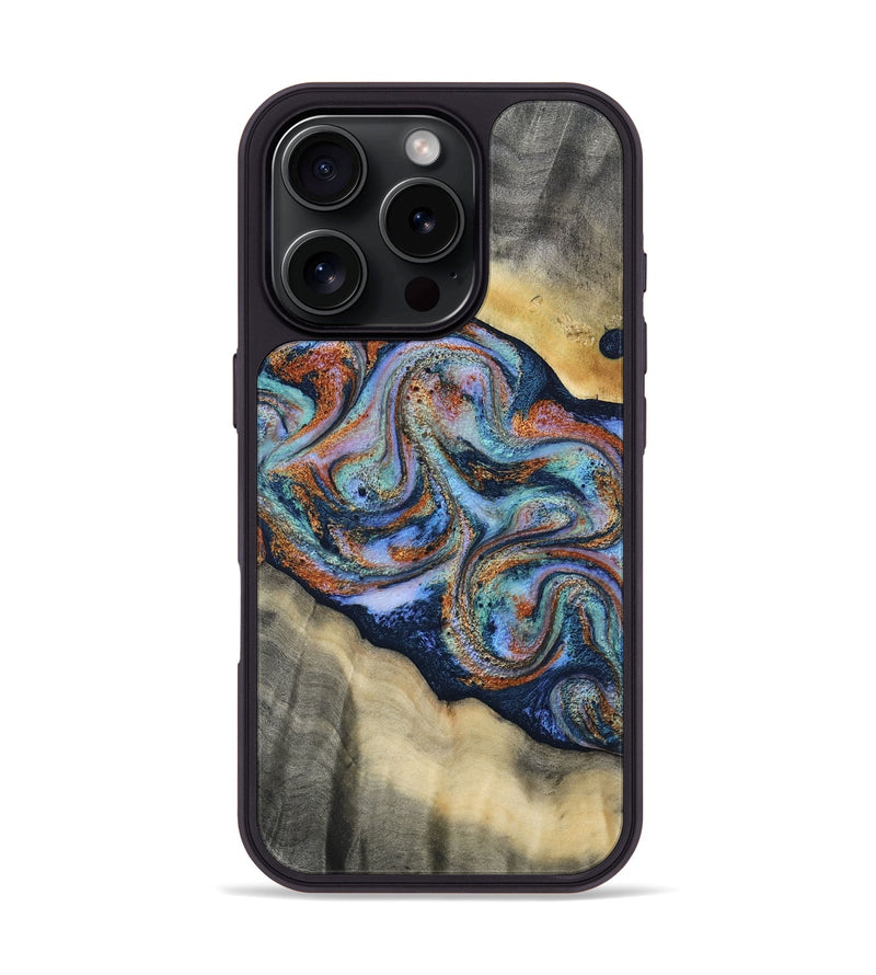 iPhone 16 Pro Wood Phone Case - Calista (Teal & Gold, 808481)