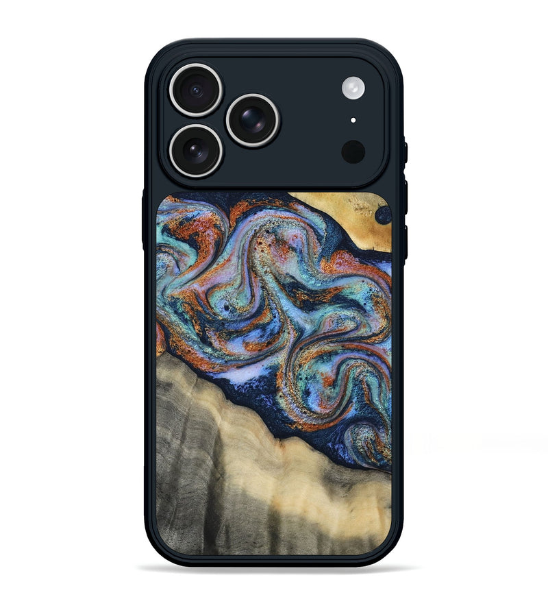 iPhone 17 Pro Max Wood Phone Case - Calista (Teal & Gold, 808481)