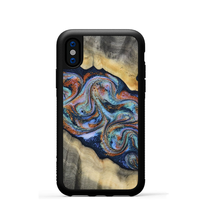 iPhone Xs Wood Phone Case - Calista (Teal & Gold, 808481)