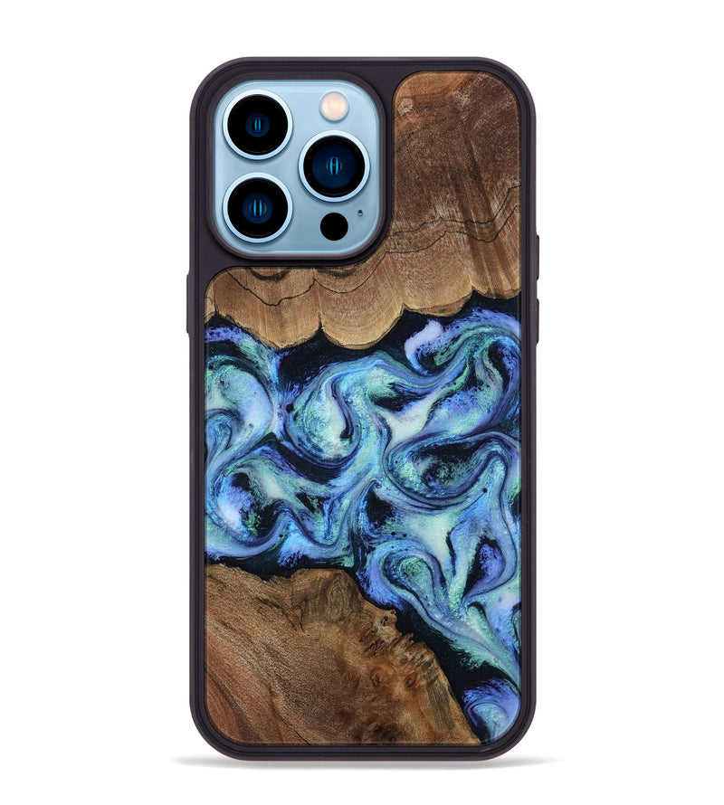 iPhone 14 Pro Max Wood Phone Case - Dariana (Blue, 808495)
