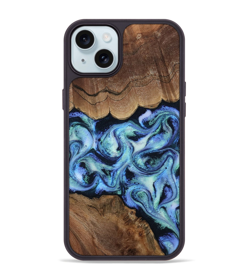iPhone 15 Plus Wood Phone Case - Dariana (Blue, 808495)
