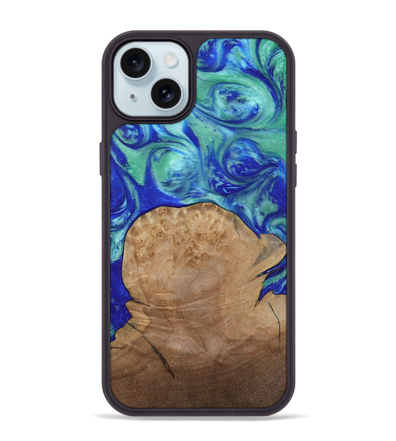 iPhone 15 Plus Wood Phone Case - Mettie (Blue, 808502)