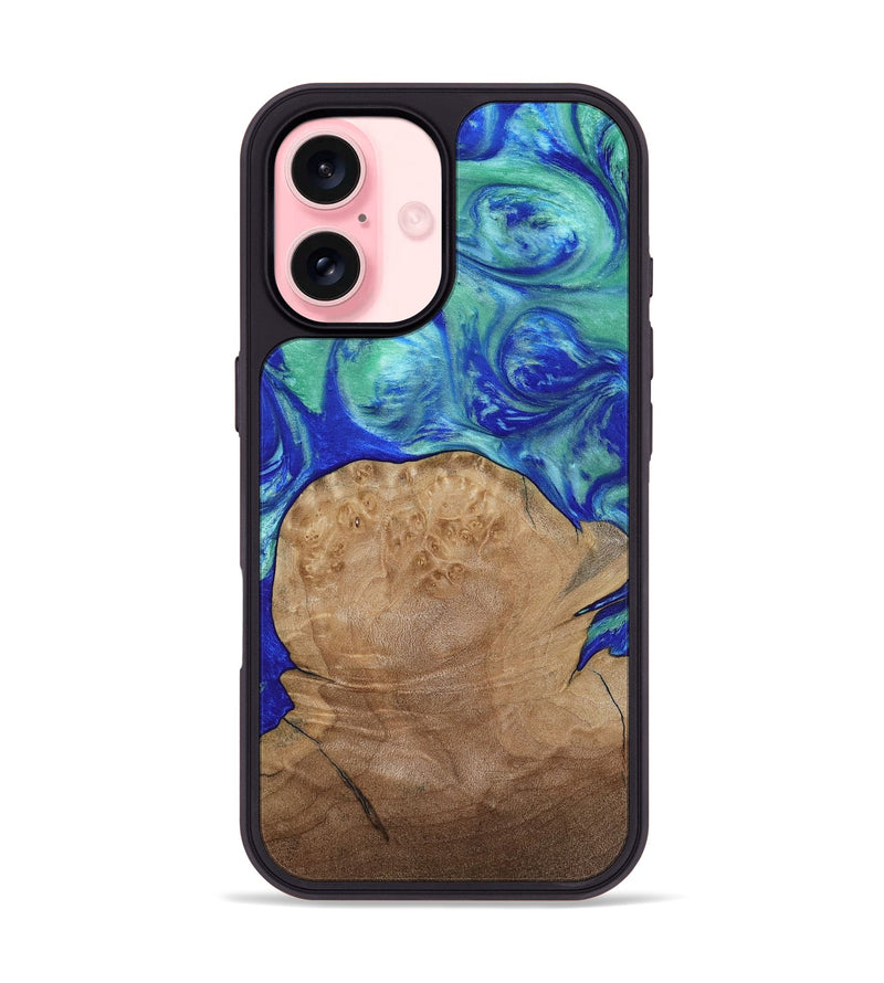 iPhone 16 Wood Phone Case - Mettie (Blue, 808502)