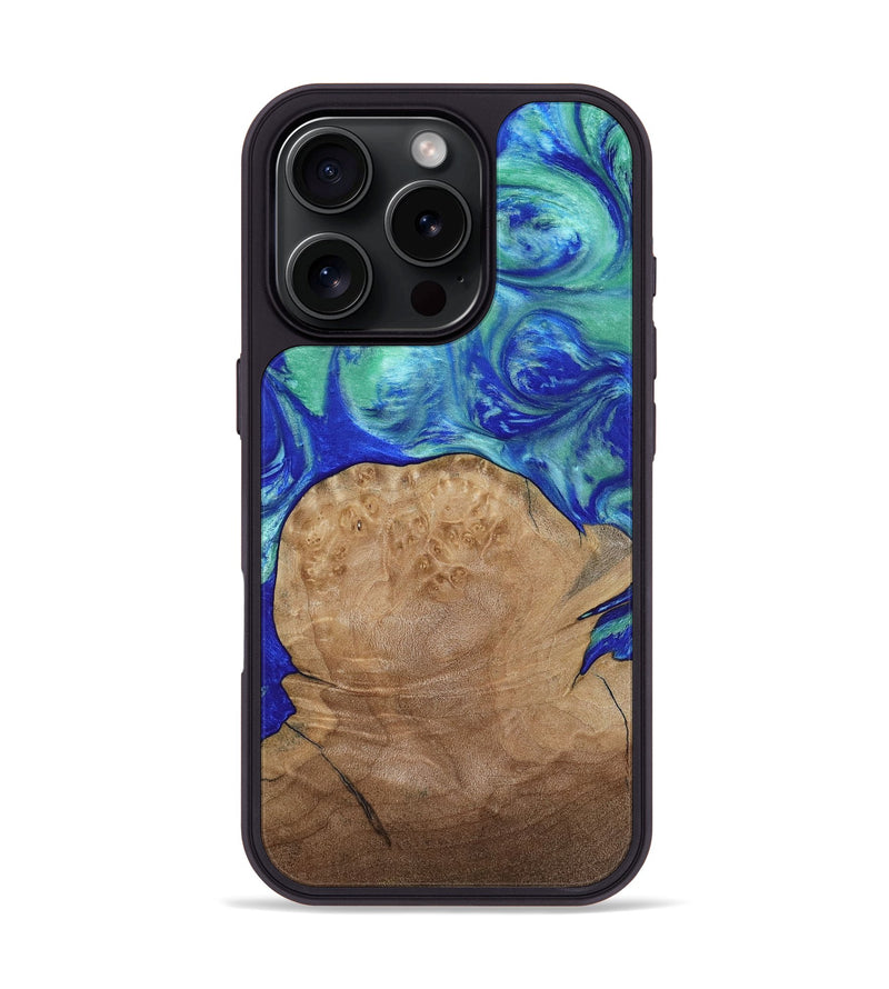 iPhone 16 Pro Wood Phone Case - Mettie (Blue, 808502)