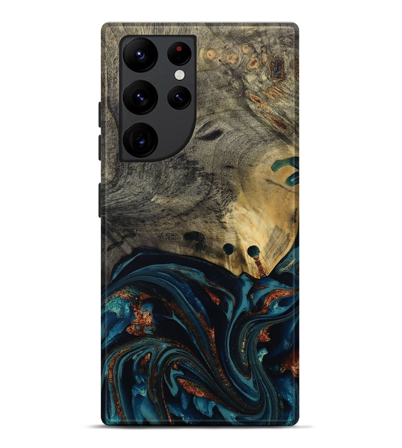 Galaxy S22 Ultra Wood Live Edge Phone Case - Orlando (Teal & Gold, 808563)