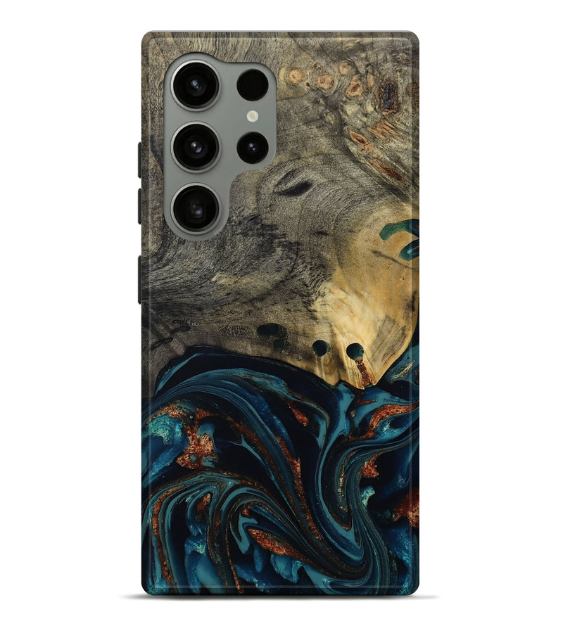 Galaxy S24 Ultra Wood Live Edge Phone Case - Orlando (Teal & Gold, 808563)