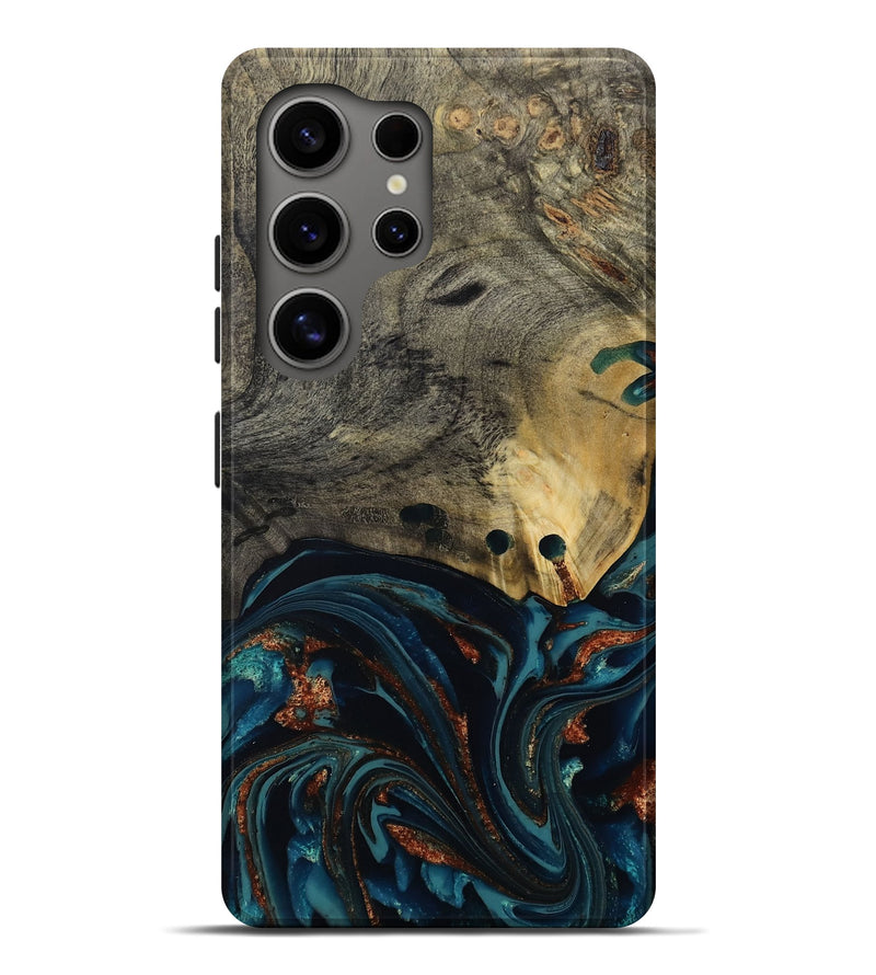 Galaxy S25 Ultra Wood Live Edge Phone Case - Orlando (Teal & Gold, 808563)