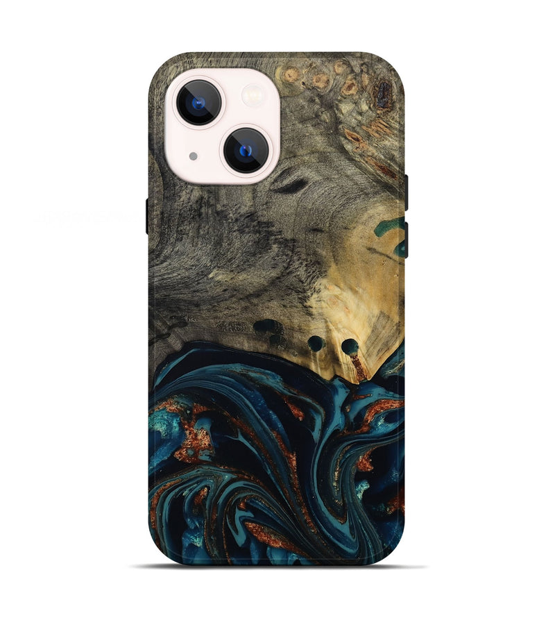 iPhone 13 Wood Live Edge Phone Case - Orlando (Teal & Gold, 808563)