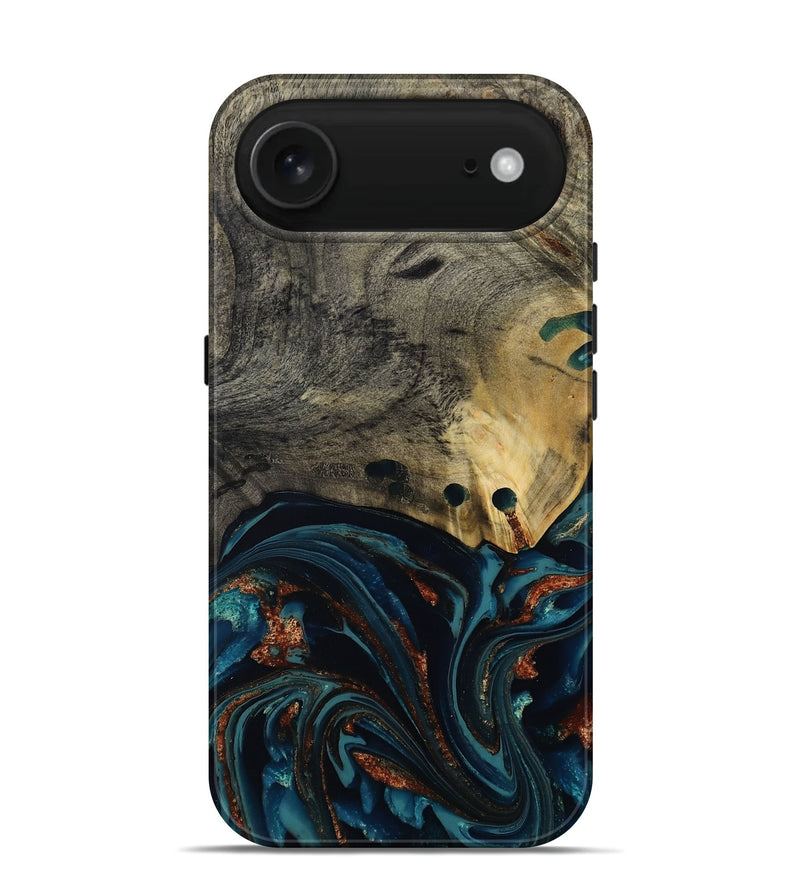iPhone 17 Air Wood Live Edge Phone Case - Orlando (Teal & Gold, 808563)