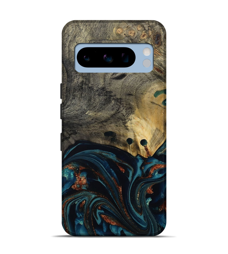 Pixel 8 Pro Wood Live Edge Phone Case - Orlando (Teal & Gold, 808563)