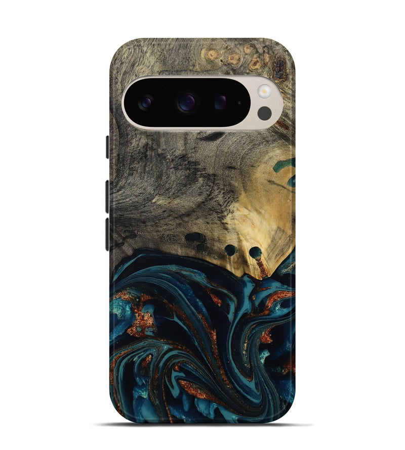 Pixel 9 Wood Live Edge Phone Case - Orlando (Teal & Gold, 808563)