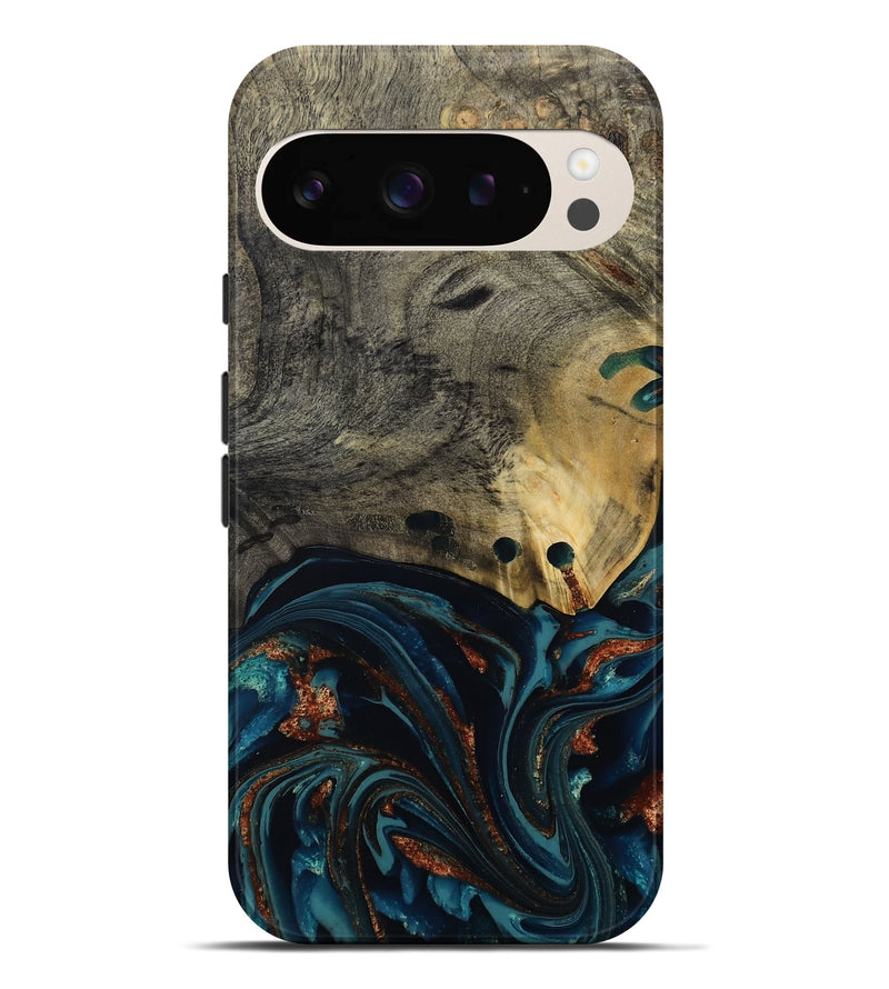 Pixel 9 Pro XL Wood Live Edge Phone Case - Orlando (Teal & Gold, 808563)