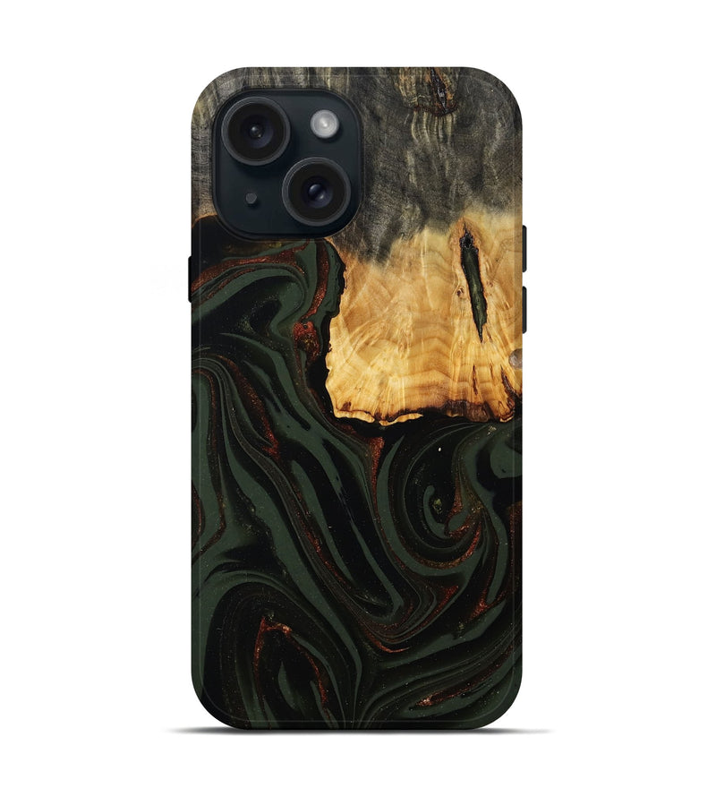 iPhone 15 Wood Live Edge Phone Case - Axton (Green, 808565)