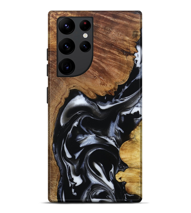 Galaxy S22 Ultra Wood Live Edge Phone Case - Gail (Black & White, 808572)