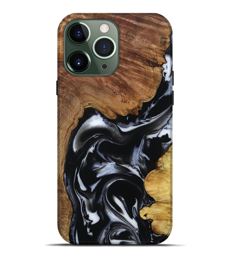 iPhone 13 Pro Max Wood Live Edge Phone Case - Gail (Black & White, 808572)