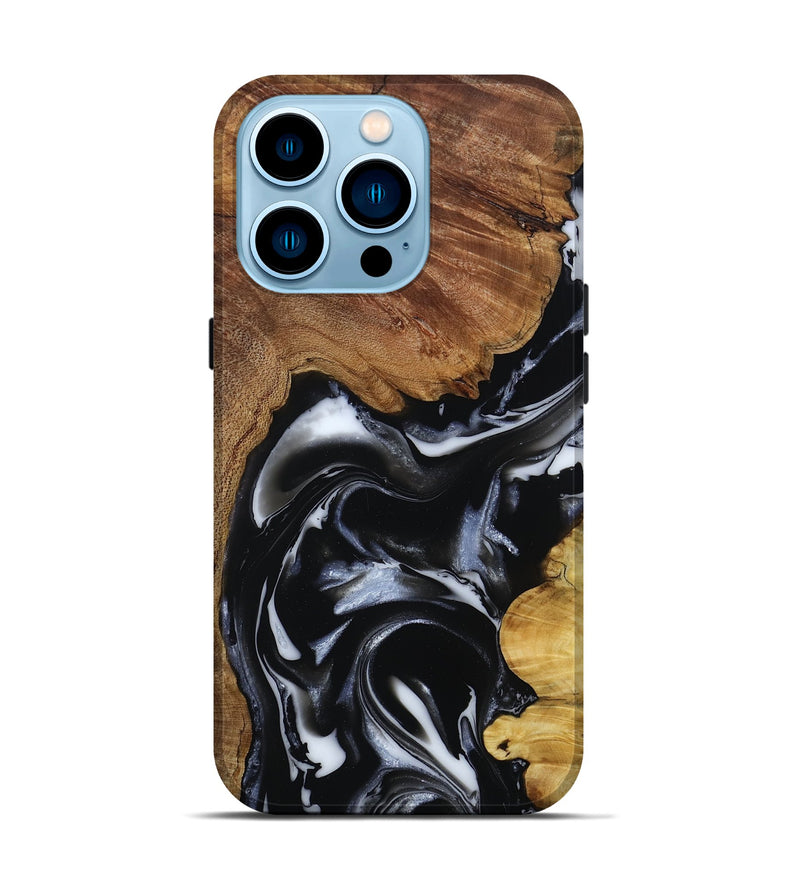 iPhone 14 Pro Wood Live Edge Phone Case - Gail (Black & White, 808572)