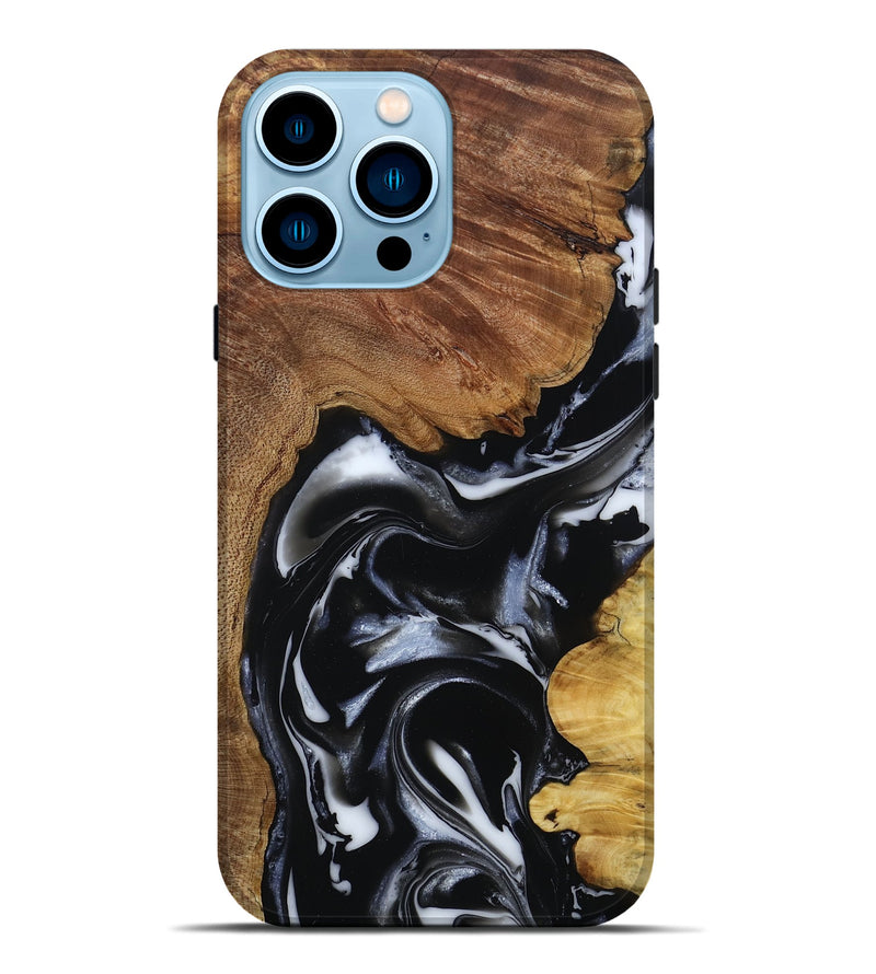 iPhone 14 Pro Max Wood Live Edge Phone Case - Gail (Black & White, 808572)