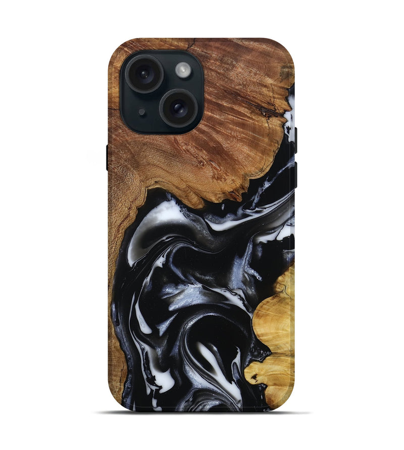 iPhone 15 Wood Live Edge Phone Case - Gail (Black & White, 808572)