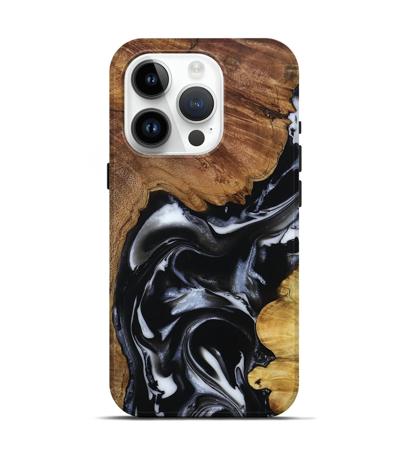 iPhone 15 Pro Wood Live Edge Phone Case - Gail (Black & White, 808572)