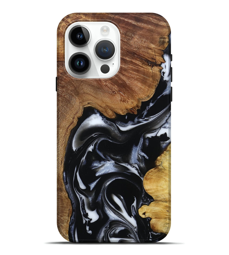 iPhone 15 Pro Max Wood Live Edge Phone Case - Gail (Black & White, 808572)