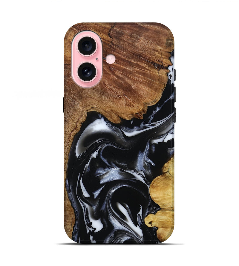 iPhone 16 Wood Live Edge Phone Case - Gail (Black & White, 808572)
