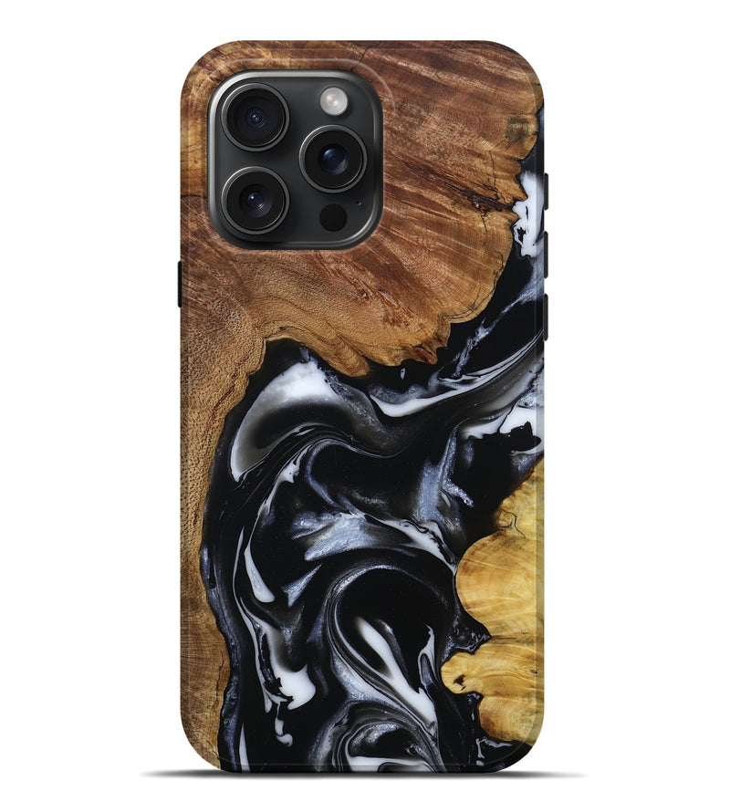 iPhone 16 Pro Max Wood Live Edge Phone Case - Gail (Black & White, 808572)
