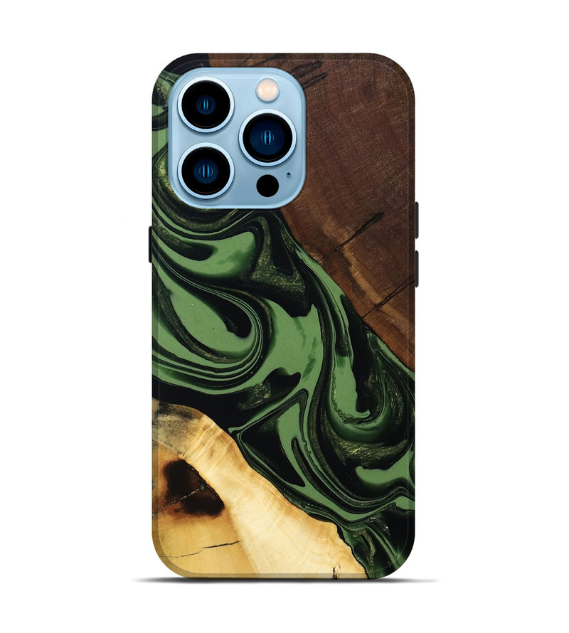 iPhone 14 Pro Wood Live Edge Phone Case - Junius (Green, 808573)